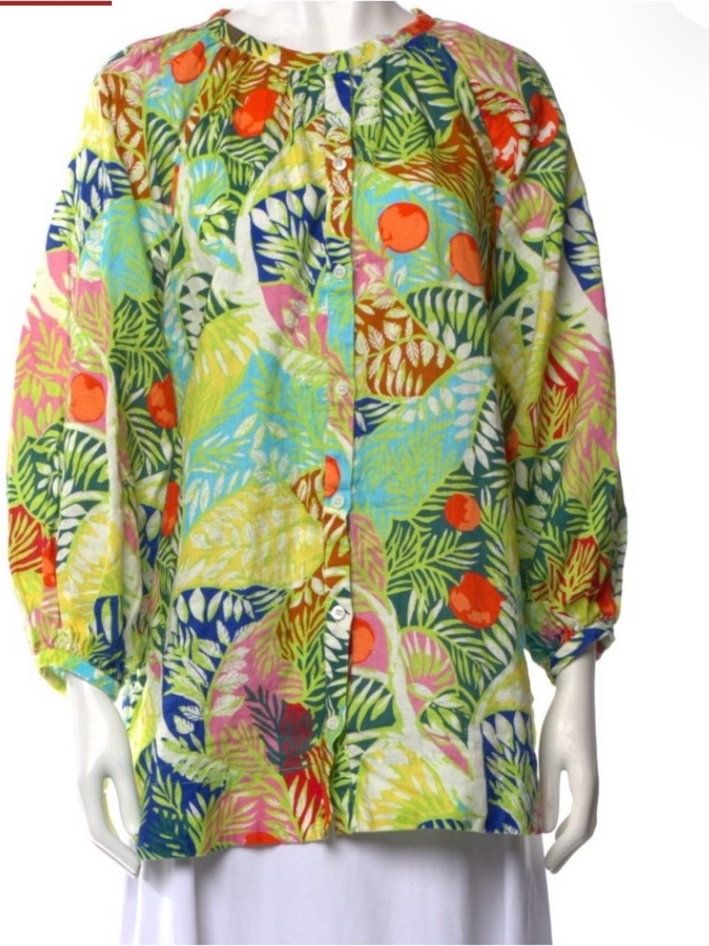 Tropical linen  Print Button-Front Kids Top - Multicolor